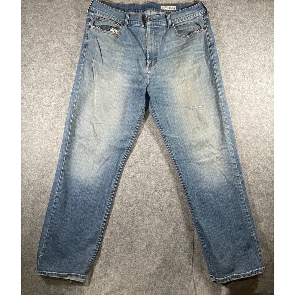 Cremieux Premium Denim Relaxed Fit Jeans Mens 40x34 Blue Light Wash Distressed